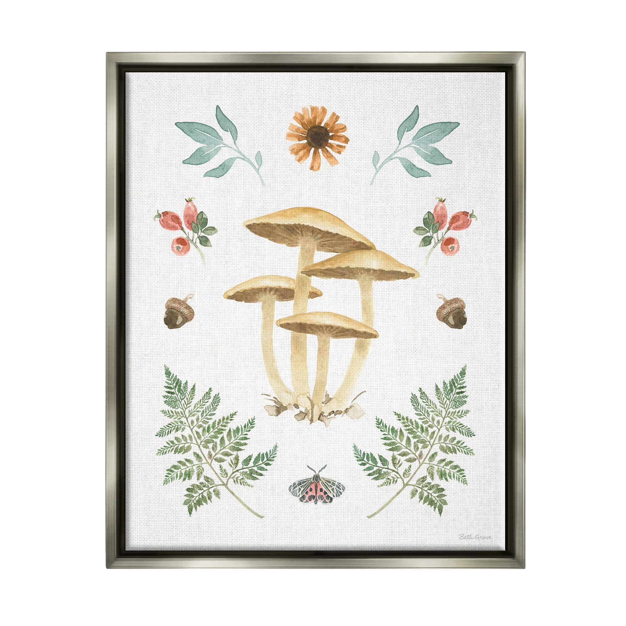 Stupell Industries Woodland Cottage Botanicals Botanical & Floral Painting Gray Floater Framed Art Print Wall Art, 25 x 31