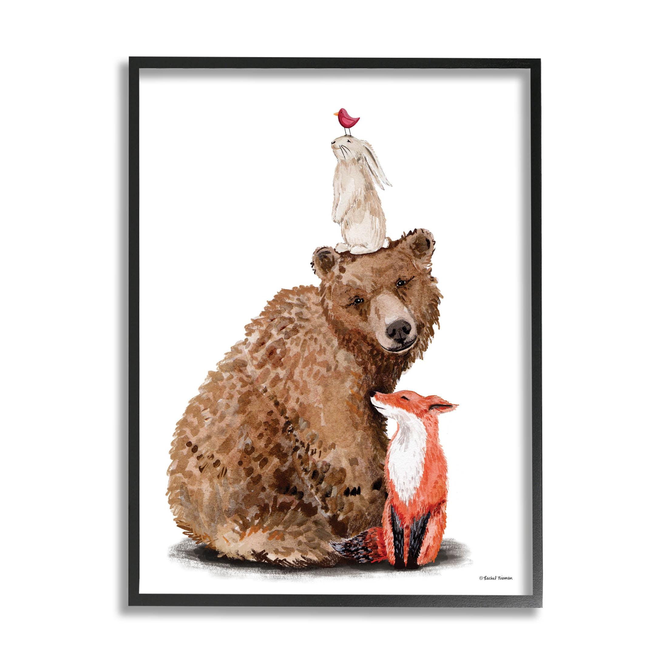 Stupell Industries Woodland Creatures Nature Animals Graphic Art Black Framed Art Print Wall Art, Design by Rachel Nieman