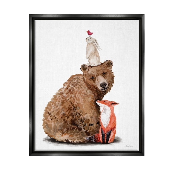 Stupell Industries Woodland Creatures Nature Animals Graphic Art Jet Black Floating Framed Canvas Print Wall Art, Design by Rachel Nieman