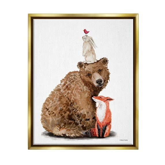 Stupell Industries Woodland Creatures Nature Animals Graphic Art Metallic Gold Floating Framed Canvas Print Wall Art, Design by Rachel Nieman