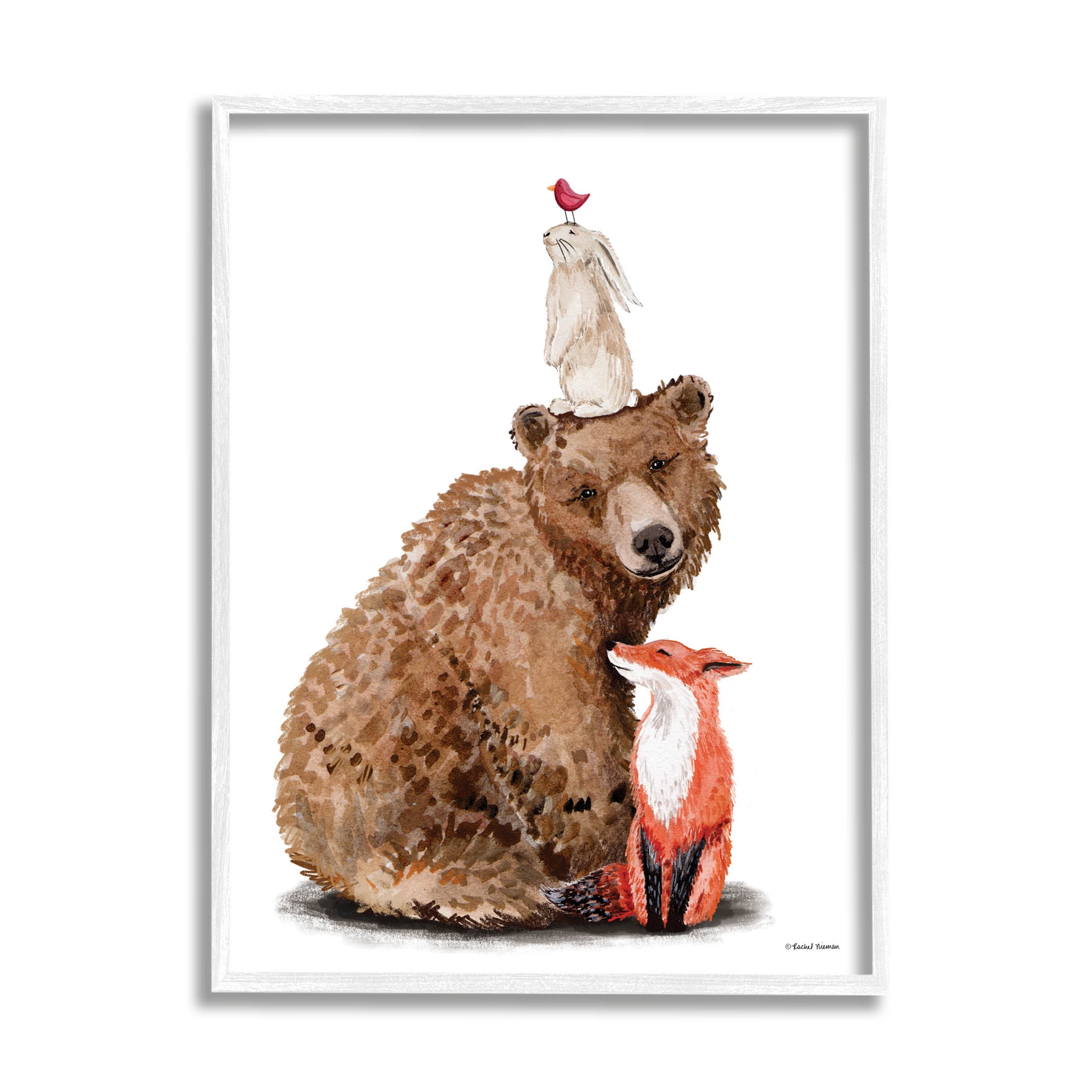 Stupell Industries Woodland Creatures Nature Animals Graphic Art White Framed Art Print Wall Art, Design by Rachel Nieman
