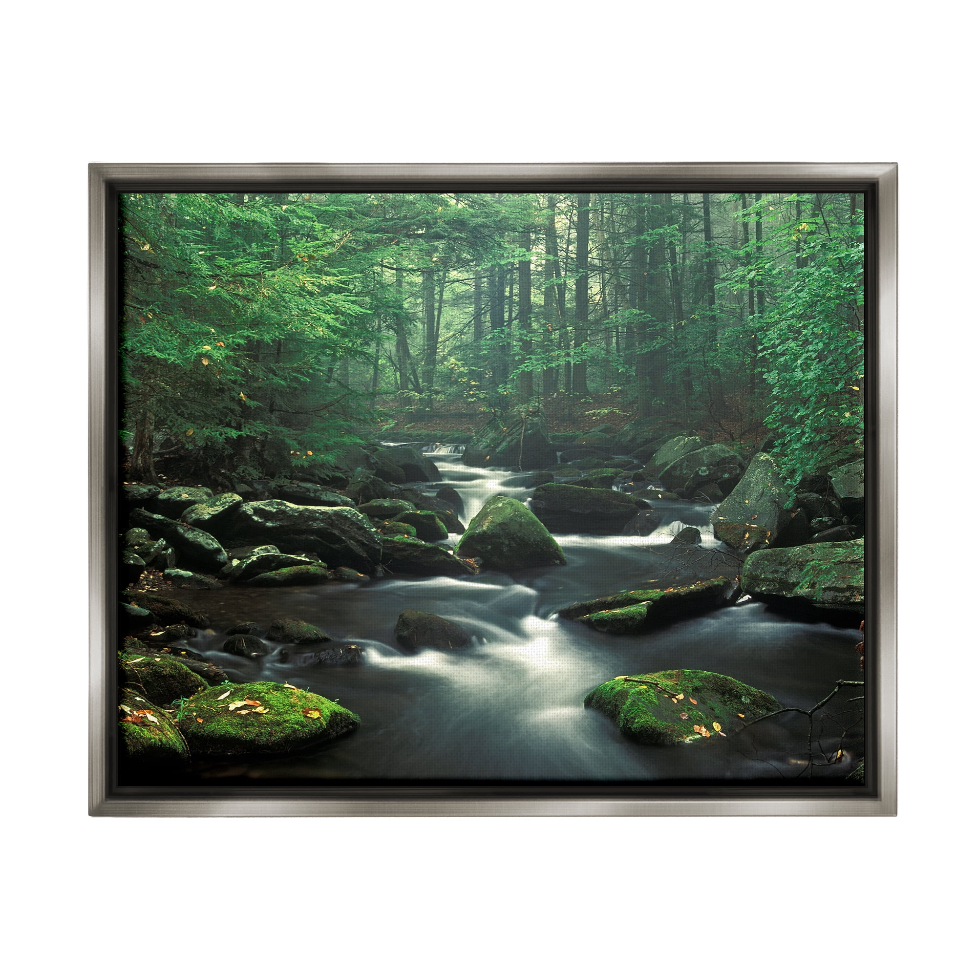Stupell Industries Woodland Creek Landscape Nature Photography Gray Floater Framed Art Print Wall Art, 31 x 25