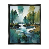 Stupell Industries Woodland Creek Painting Landscape Painting Black Floater Framed Canvas Art Print Wall Art, 17 x 21