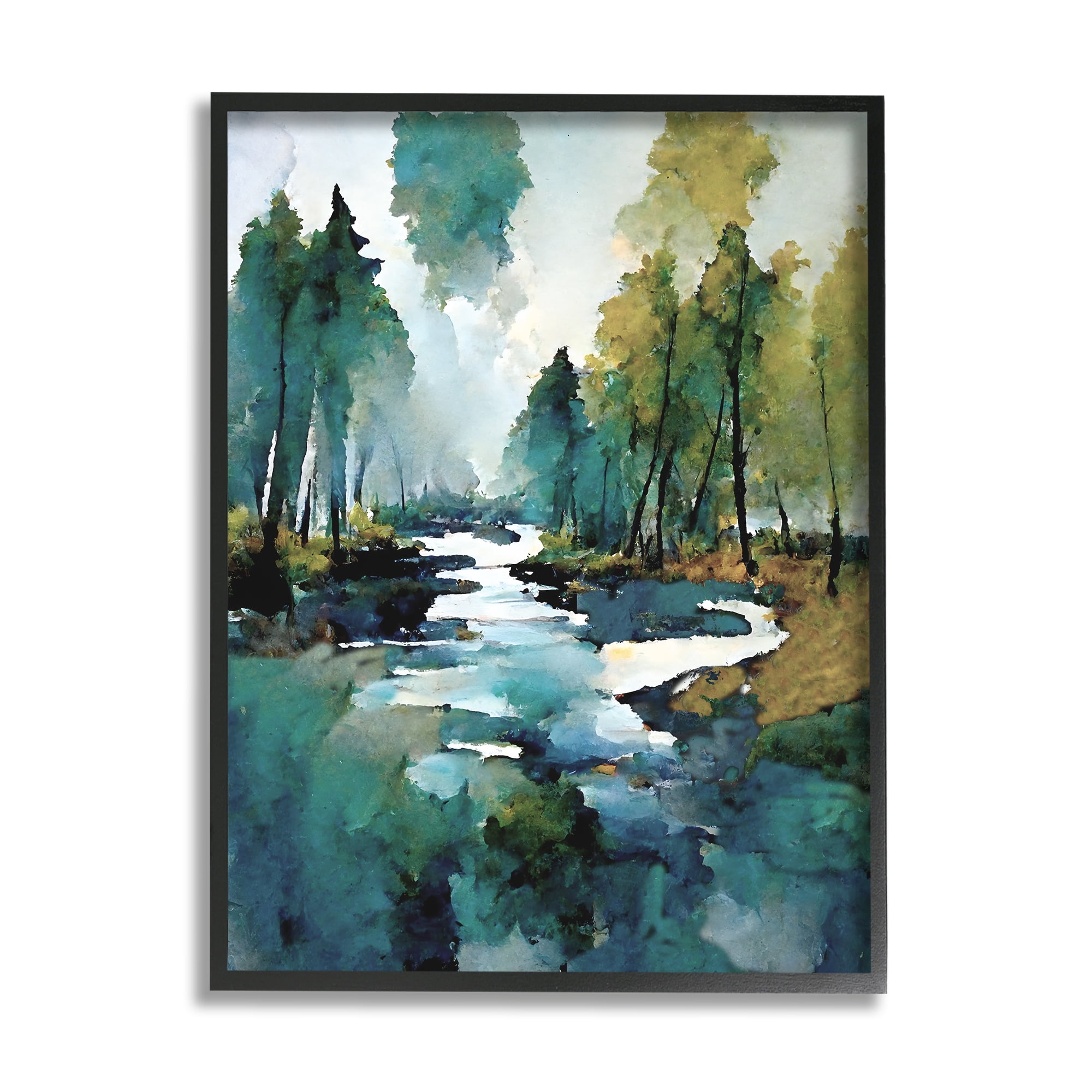 Stupell Industries Woodland Creek Painting Landscape Painting Black Framed Art Print Wall Art, 11 x 14