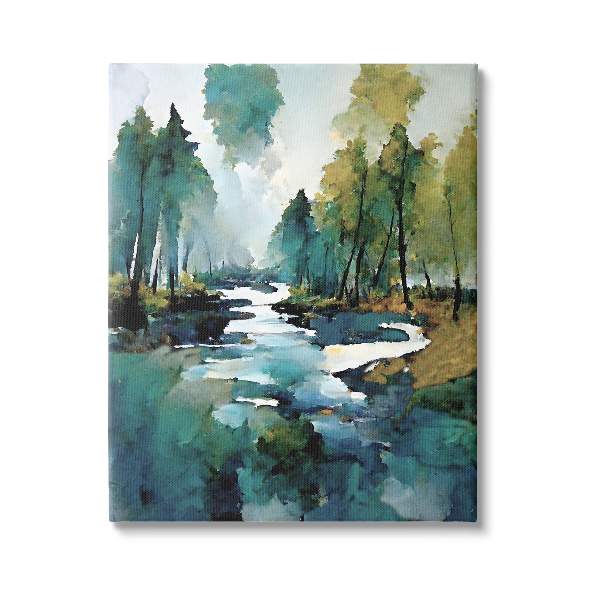 Stupell Industries Woodland Creek Painting Landscape Painting Gallery Wrapped Canvas Art Print Wall Art, 24 x 30