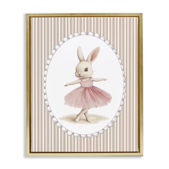 Stupell Industries Cottage Woodland Dancer Bunny Gold Floating Frame Canvas Art, 25 x 31, by Christine Simpson Art