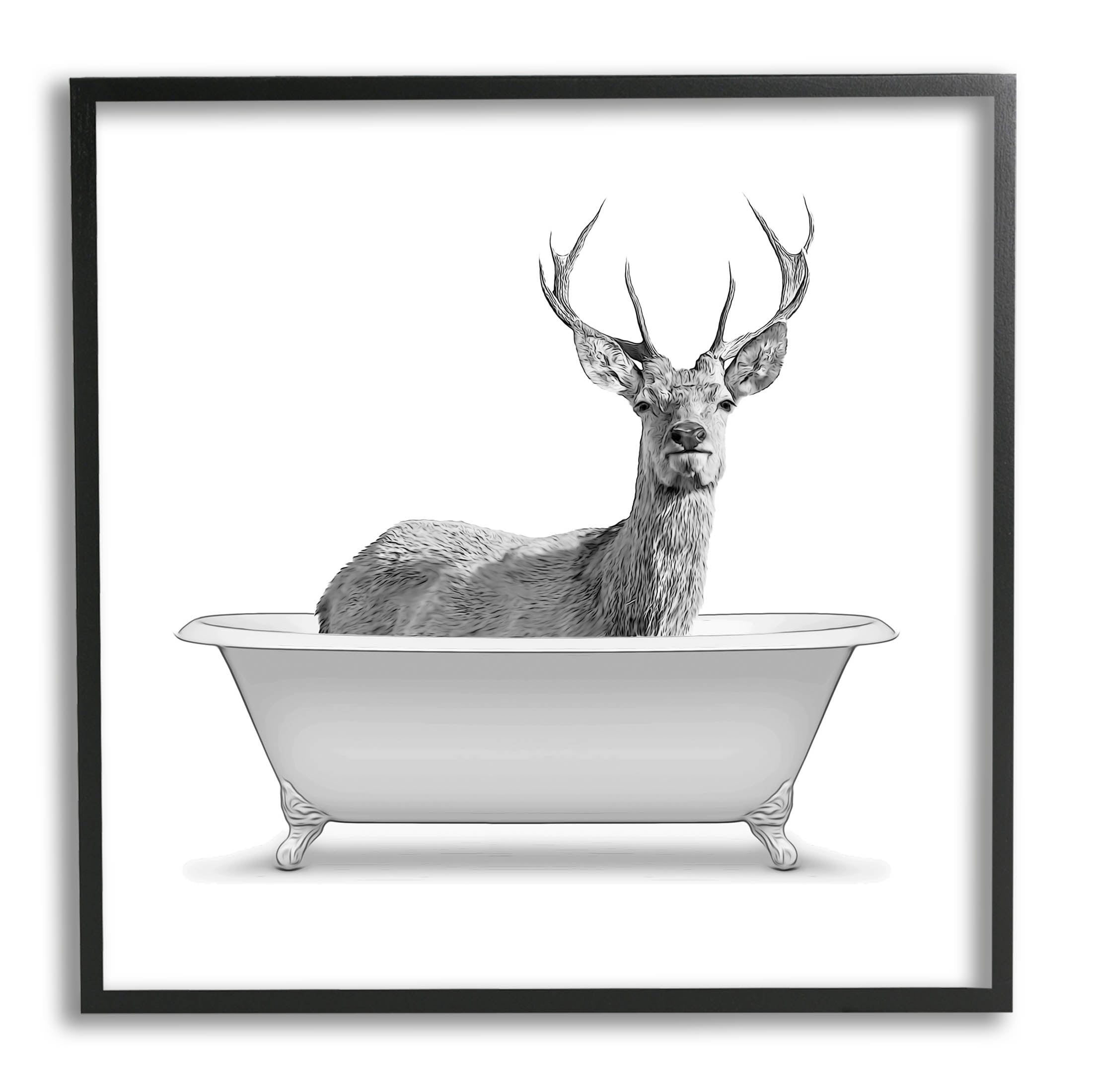 Stupell Industries Woodland Deer Antique Bath Tub Graphic Art Black Framed Art Print Wall Art, Design by Annalisa Latella