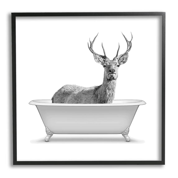 Stupell Industries Woodland Deer Antique Bath Tub Graphic Art Black Framed Art Print Wall Art, Design by Annalisa Latella