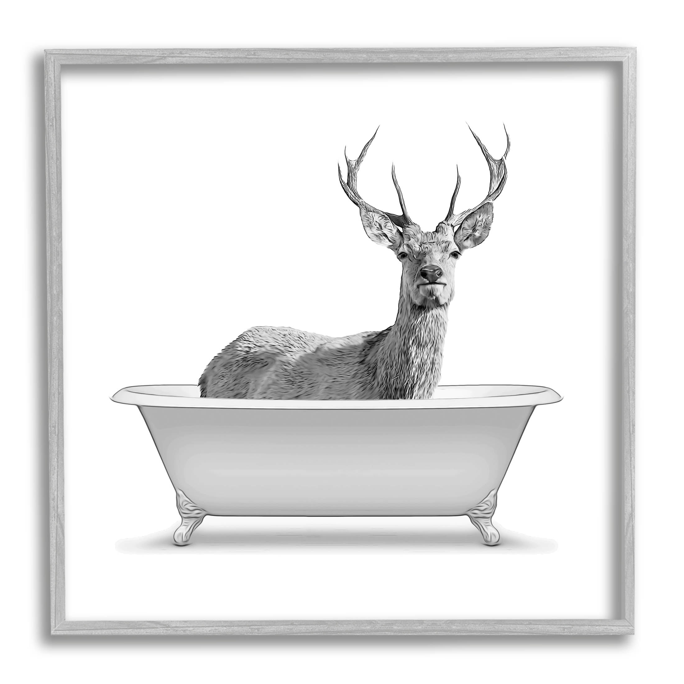 Stupell Industries Woodland Deer Antique Bath Tub Graphic Art Gray Framed Art Print Wall Art, Design by Annalisa Latella