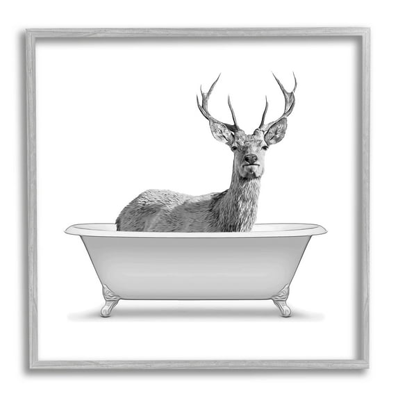 Stupell Industries Woodland Deer Antique Bath Tub Graphic Art Gray Framed Art Print Wall Art, Design by Annalisa Latella