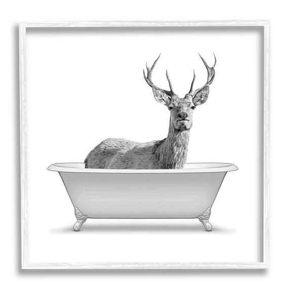 Stupell Industries Woodland Deer Antique Bath Tub Graphic Art White Framed Art Print Wall Art, Design by Annalisa Latella