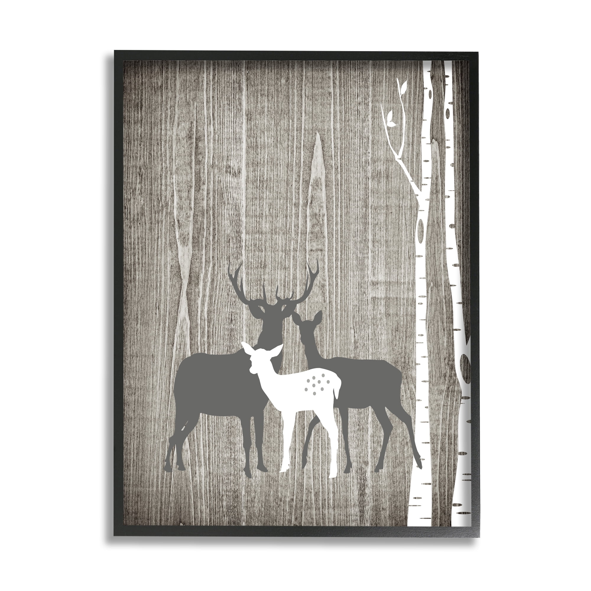 Stupell Industries Woodland Deer Family Trio Rustic Birch Trees Animals & Insects Painting Black Framed Art Print Wall Art, 11 x 14