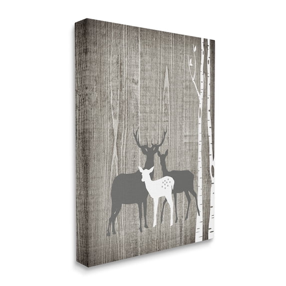 Stupell Industries Woodland Deer Family Trio Rustic Birch Trees Animals & Insects Painting Gallery Wrapped Canvas Print Wall Art, 24 x 30