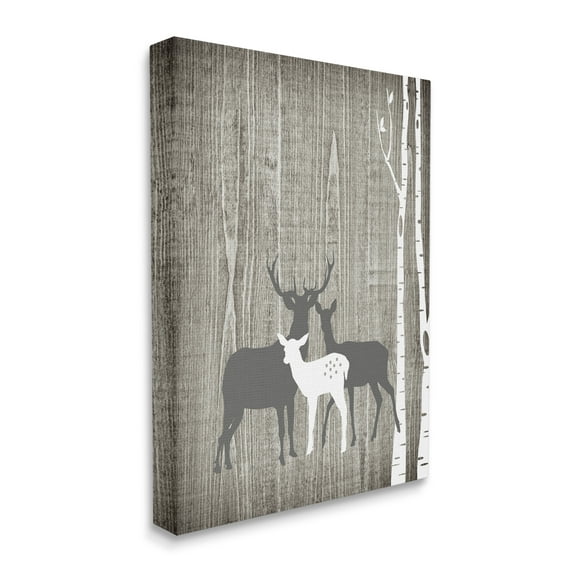 Stupell Industries Woodland Deer Family Trio Rustic Birch Trees Animals & Insects Painting Gallery Wrapped Canvas Print Wall Art, 30 x 40