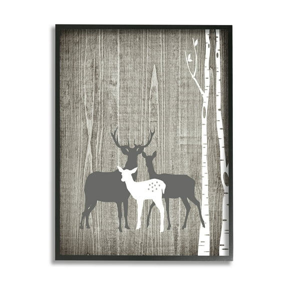 Stupell Industries Woodland Deer Family Trio Rustic Birch Trees Modern Painting Black Framed Art Print Wall Art, 16 x 20, Design by Ashley Calhoun