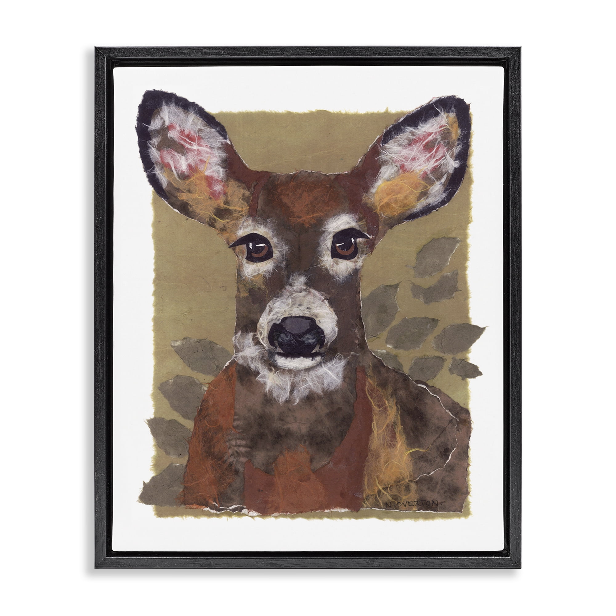 Stupell Industries Woodland Deer Painting Animals & Insects Painting Black Floater Framed Canvas Art Print Wall Art, 17 x 21