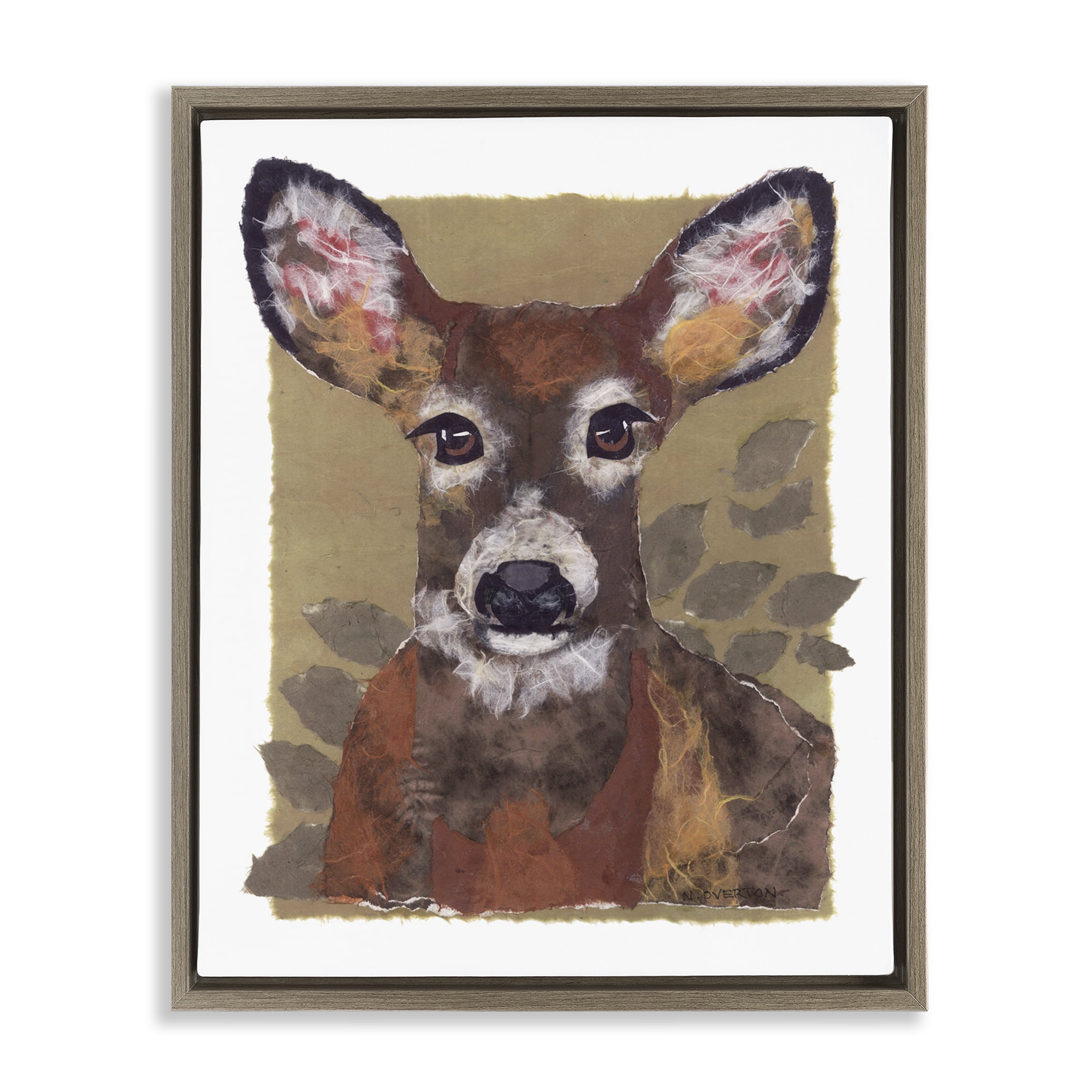 Stupell Industries Woodland Deer Painting Animals & Insects Painting Brown Floater Framed Canvas Art Print Wall Art, 17 x 21
