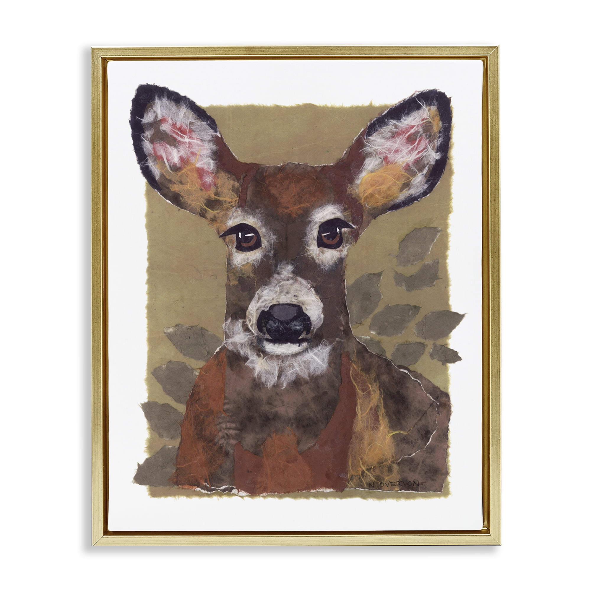 Stupell Industries Woodland Deer Painting Animals & Insects Painting Gold Floater Framed Canvas Art Print Wall Art, 17 x 21