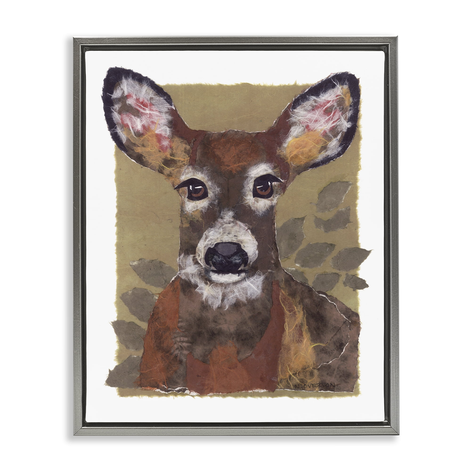 Stupell Industries Woodland Deer Painting Animals & Insects Painting Gray Floater Framed Canvas Art Print Wall Art, 25 x 31
