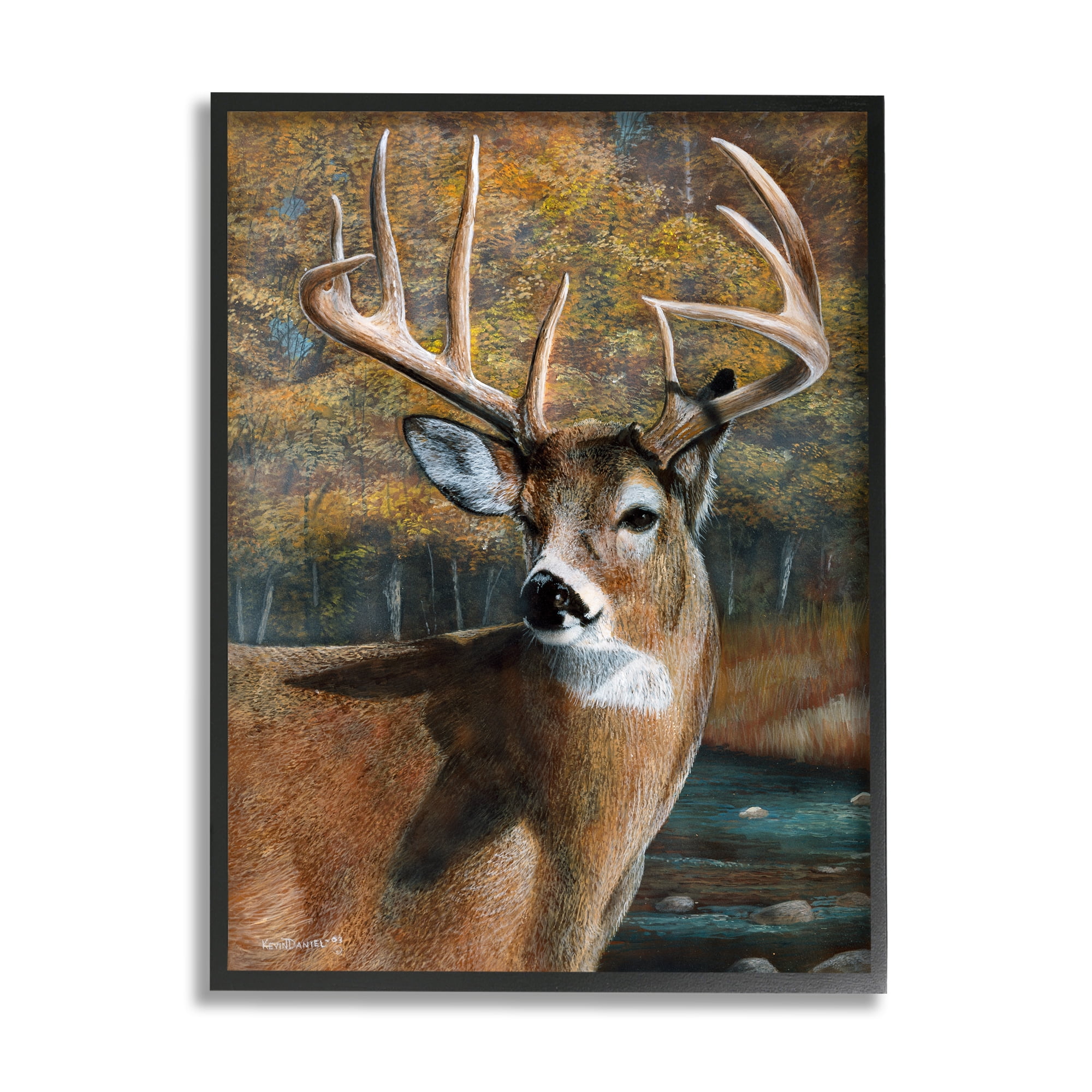 Stupell Industries Woodland Deer Portrait Animals & Insects Painting Black Framed Art Print Wall Art, 16 x 20