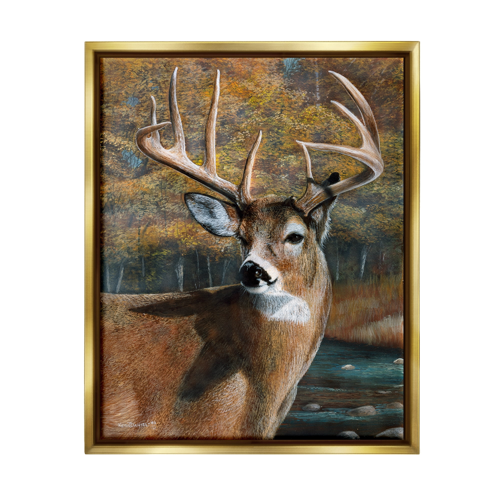 Stupell Industries Woodland Deer Portrait Animals & Insects Painting Gold Floater Framed Art Print Wall Art, 17 x 21