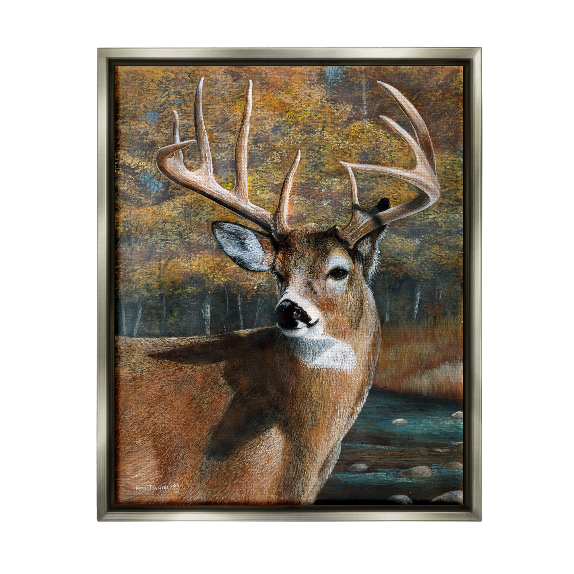 Stupell Industries Woodland Deer Portrait Animals & Insects Painting Gray Floater Framed Art Print Wall Art, 17 x 21