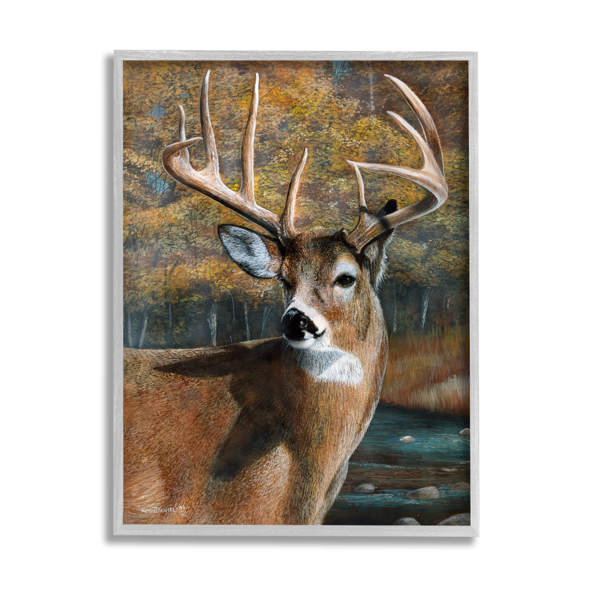 Stupell Industries Woodland Deer Portrait Animals & Insects Painting Gray Framed Art Print Wall Art, 16 x 20
