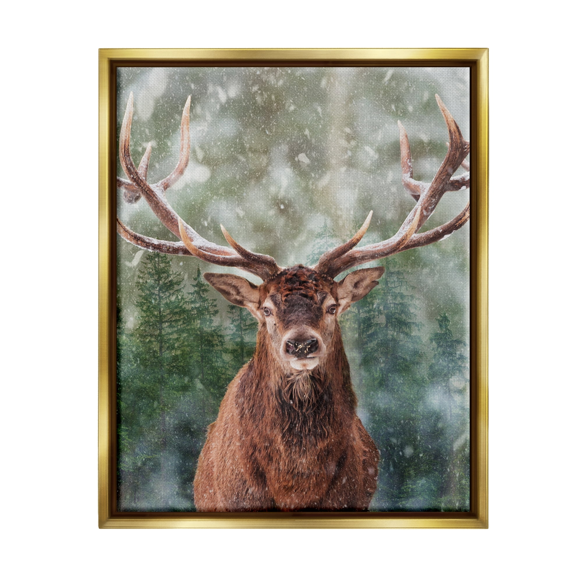 Stupell Industries Woodland Forest Deer Animals & Insects Painting Gold Floater Framed Canvas Art Print Wall Art, 17 x 21