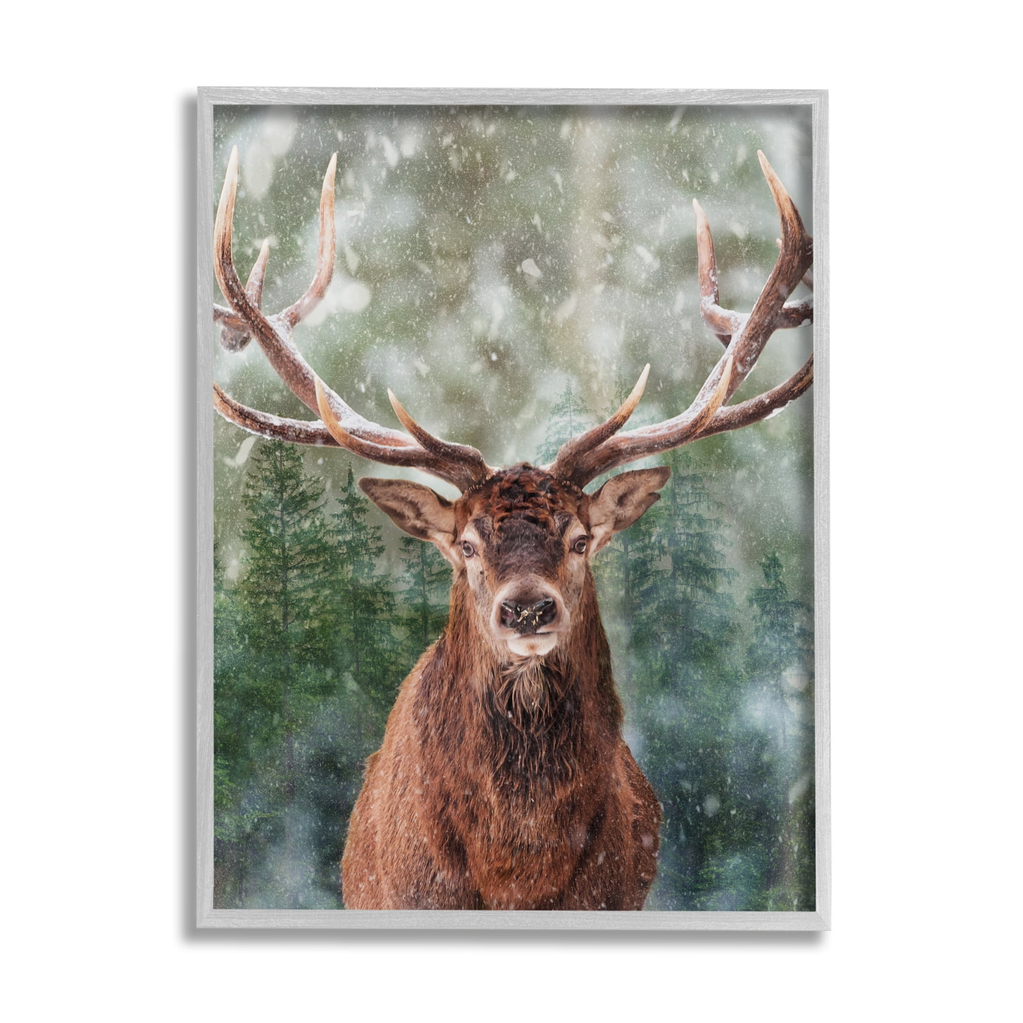 Stupell Industries Woodland Forest Deer Animals & Insects Painting Gray Framed Art Print Wall Art, 16 x 20