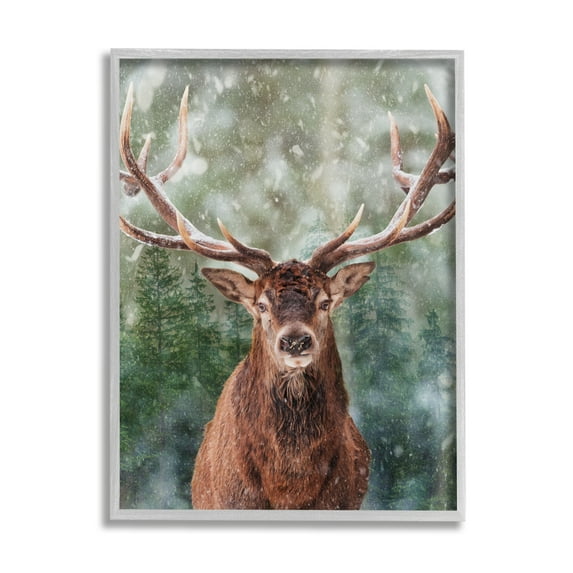 Stupell Industries Woodland Forest Deer Animals & Insects Painting Gray Framed Art Print Wall Art, 24 x 30