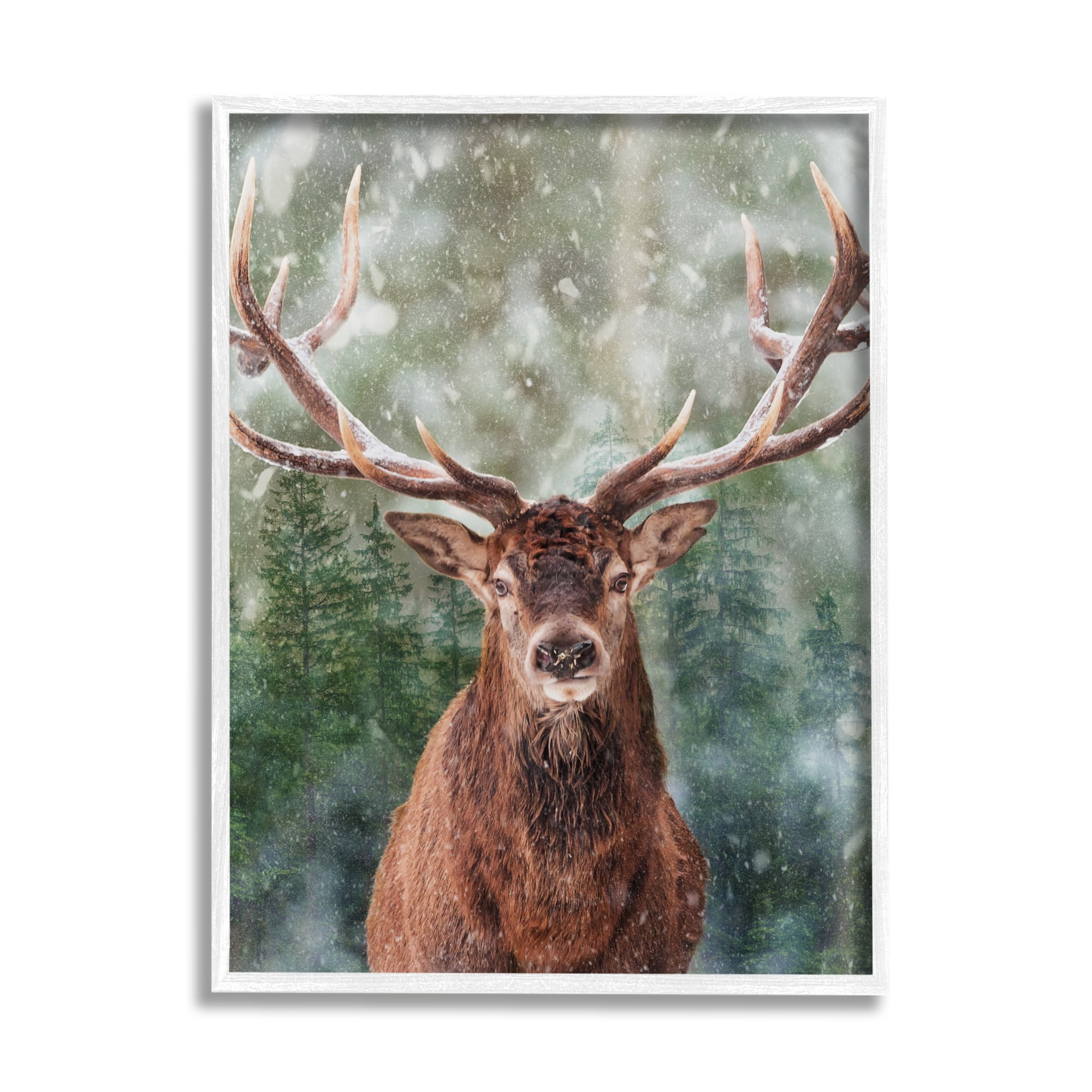 Stupell Industries Woodland Forest Deer Animals & Insects Painting White Framed Art Print Wall Art, 11 x 14
