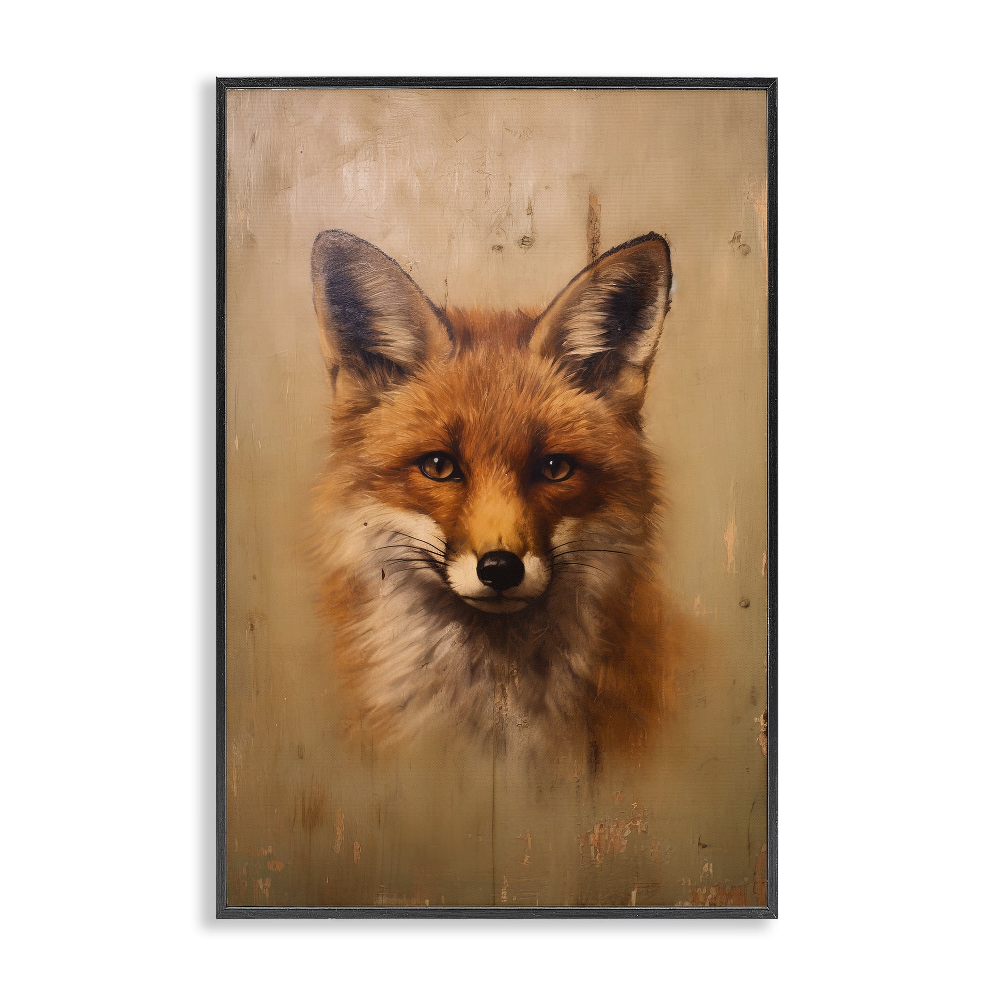 Stupell Industries Woodland Fox Face Animals & Insects Painting Black Framed Art Print Wall Art, 12 x 18