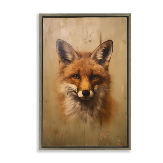 Stupell Industries Woodland Fox Face Animals & Insects Painting Brown Floater Framed Canvas Art Print Wall Art, 21 x 31