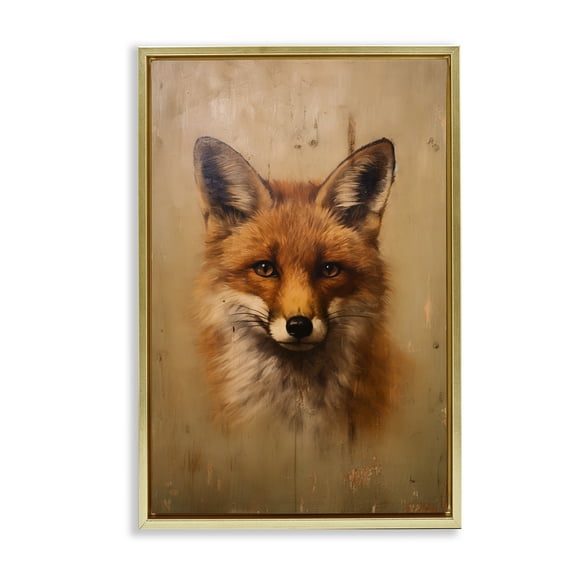 Stupell Industries Woodland Fox Face Animals & Insects Painting Gold Floater Framed Canvas Art Print Wall Art, 21 x 31
