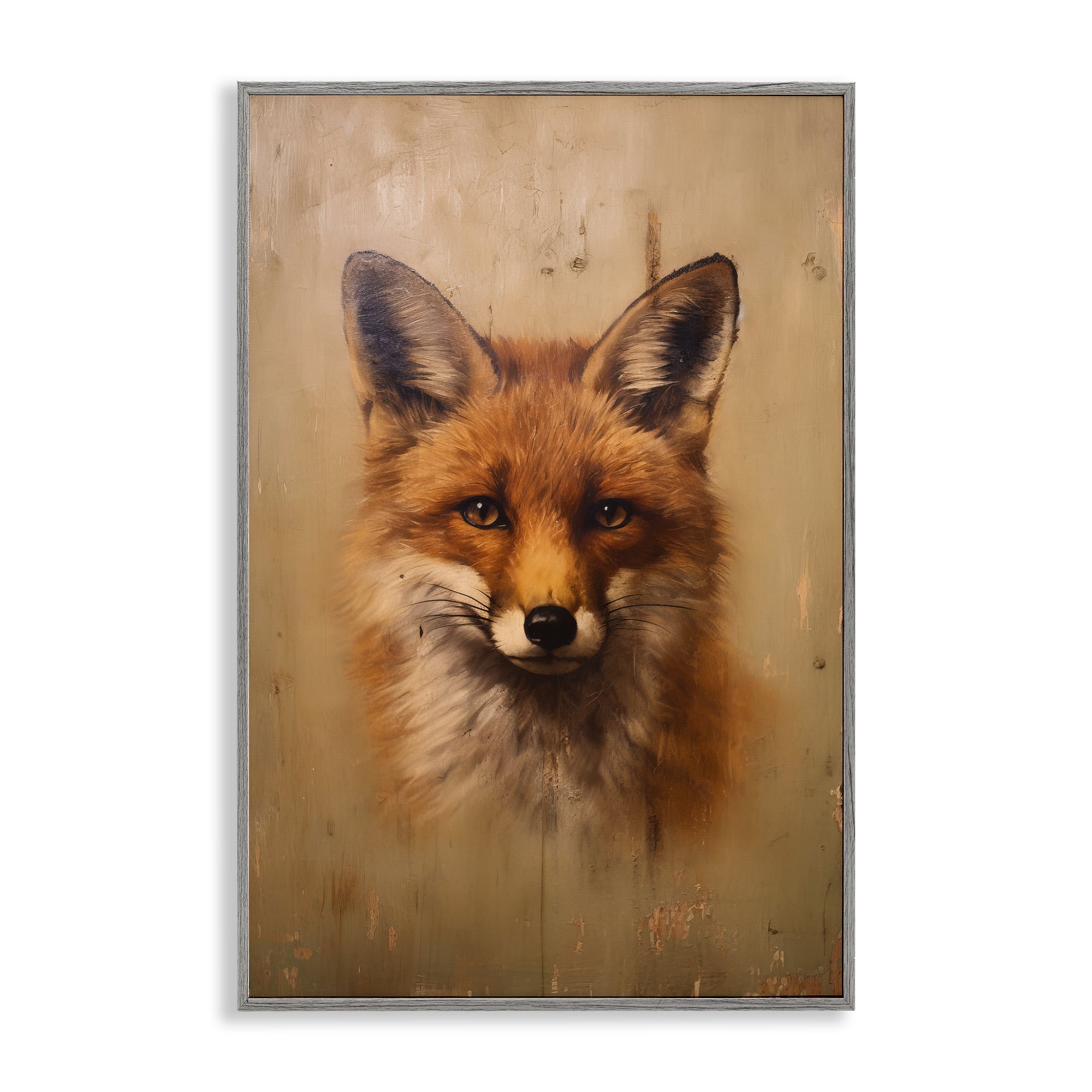Stupell Industries Woodland Fox Face Animals & Insects Painting Gray Framed Art Print Wall Art, 16 x 24