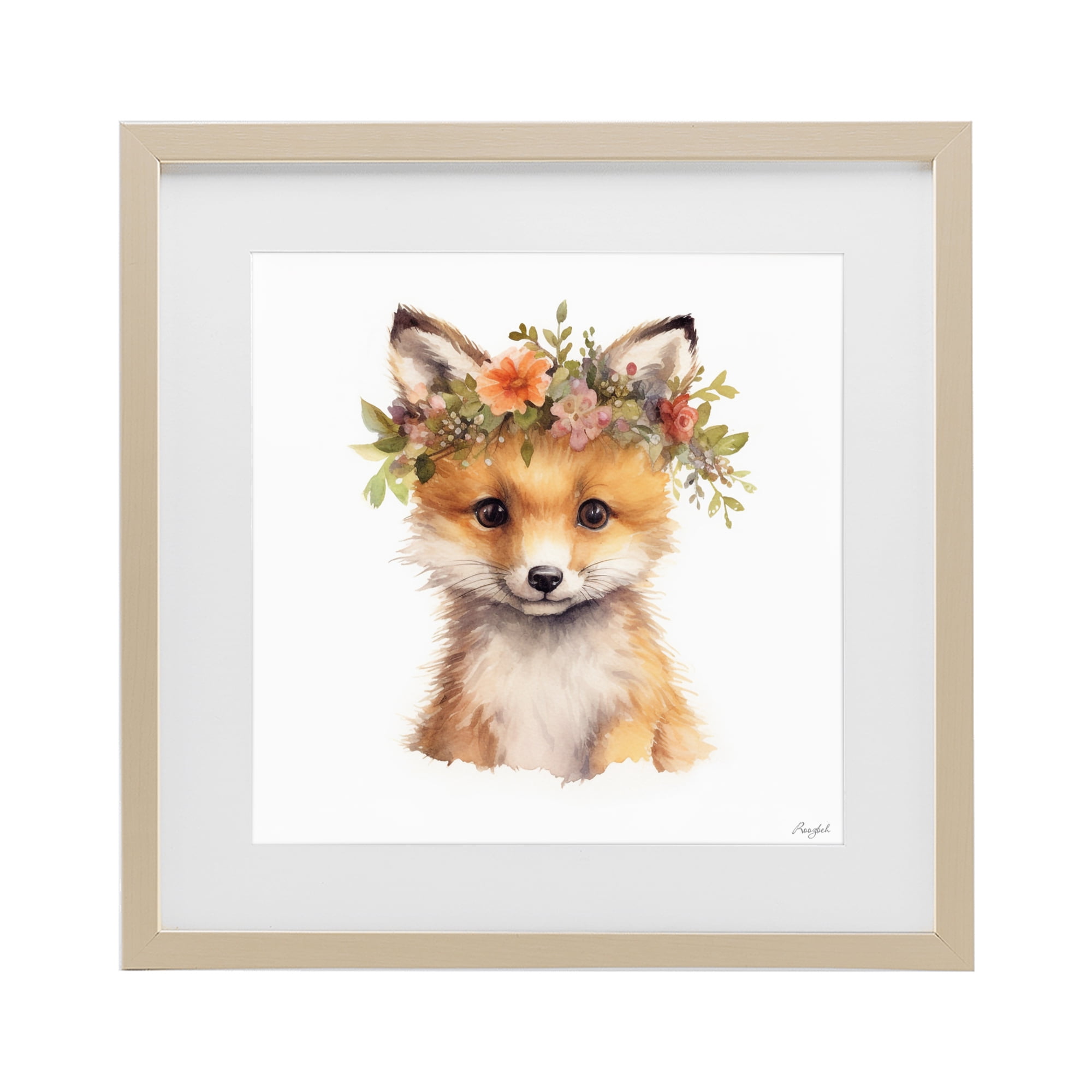 Stupell Industries Woodland Fox Flower Crown Birch Framed Print Under Glass, design by Roozbeh