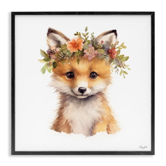 Stupell Industries Cottage Woodland Fox Flower Crown Black Framed Giclee Art, 17 x 17, by Roozbeh