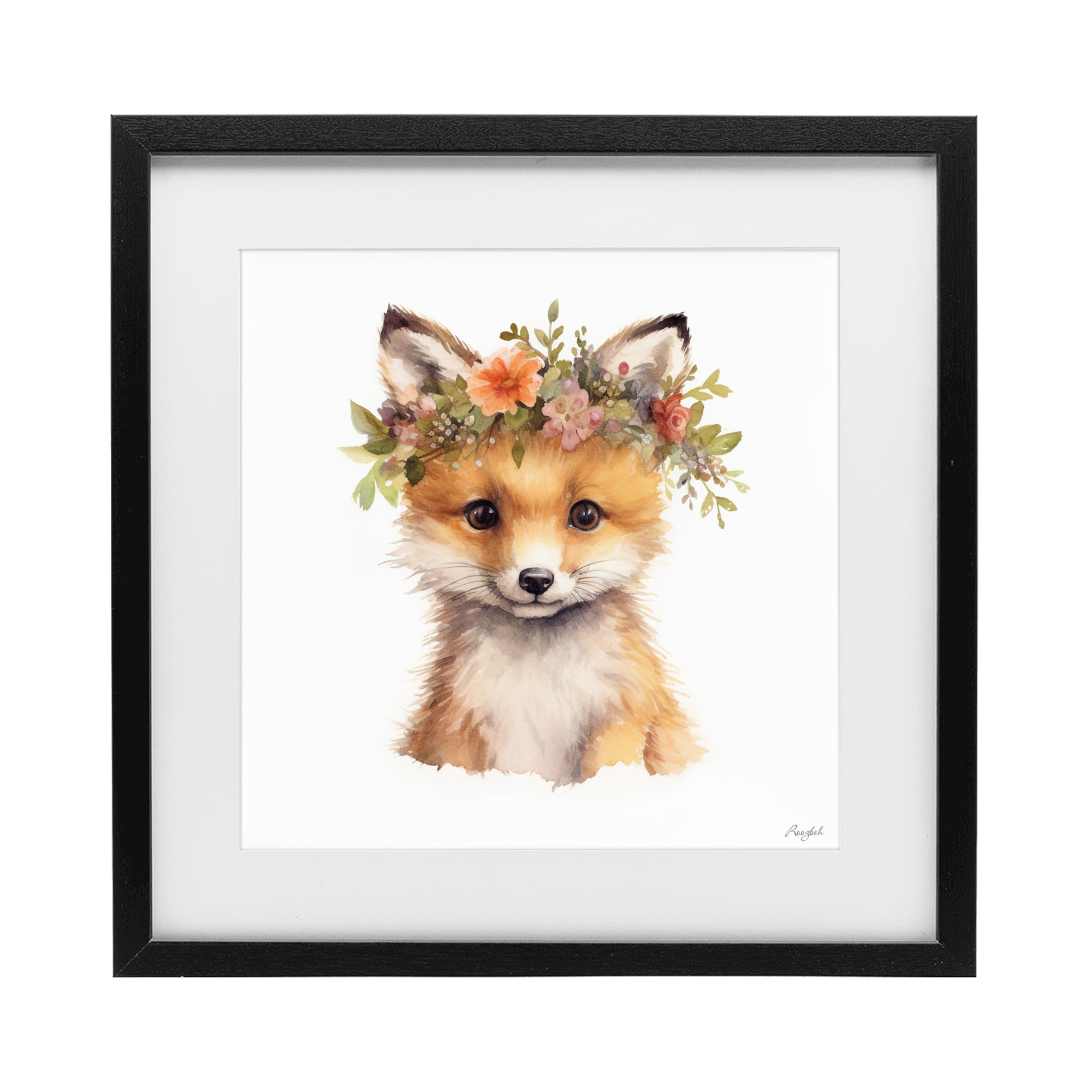 Stupell Industries Woodland Fox Flower Crown Black Framed Print Under Glass, design by Roozbeh