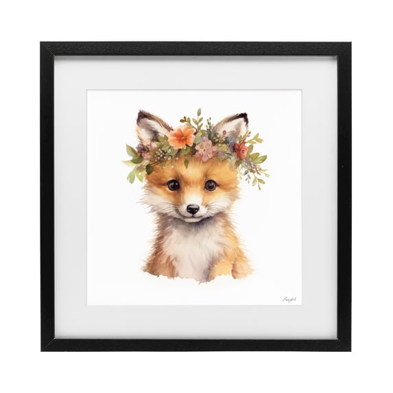 Stupell Industries Cottage Woodland Fox Flower Crown Black Framed Print Under Glass, 13 x 13, by Roozbeh
