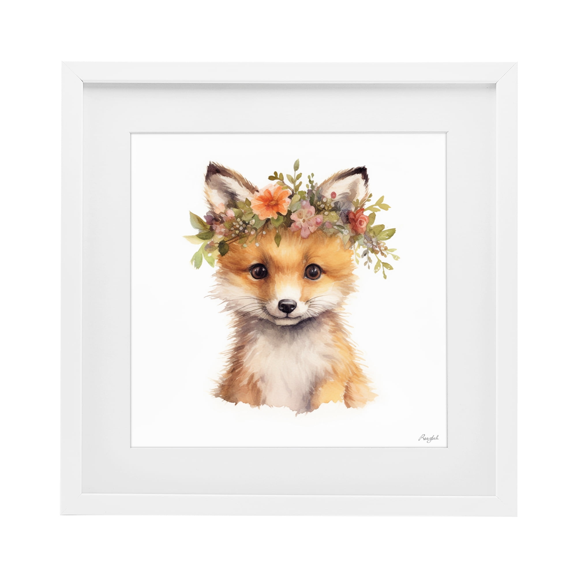 Stupell Industries Woodland Fox Flower Crown White Framed Print Under Glass, design by Roozbeh