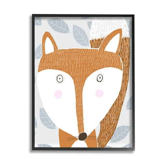 Stupell Industries Woodland Fox Leaf Pattern Graphic Art Black Framed Art Print Wall Art, Design by Carla Daly