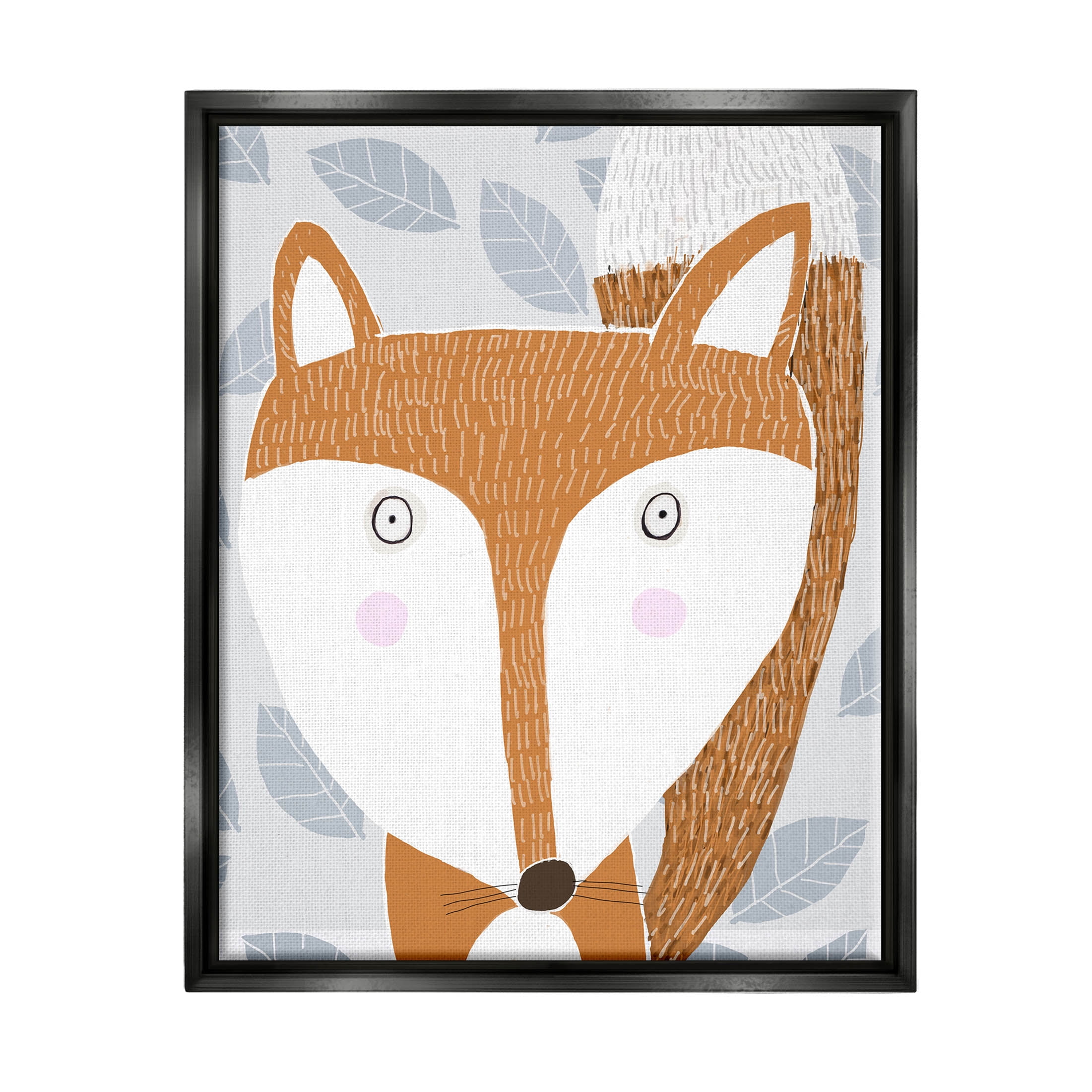 Stupell Industries Woodland Fox Leaf Pattern Graphic Art Jet Black Floating Framed Canvas Print Wall Art, Design by Carla Daly