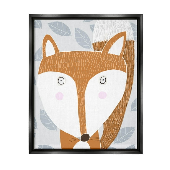 Stupell Industries Woodland Fox Leaf Pattern Graphic Art Jet Black Floating Framed Canvas Print Wall Art, Design by Carla Daly