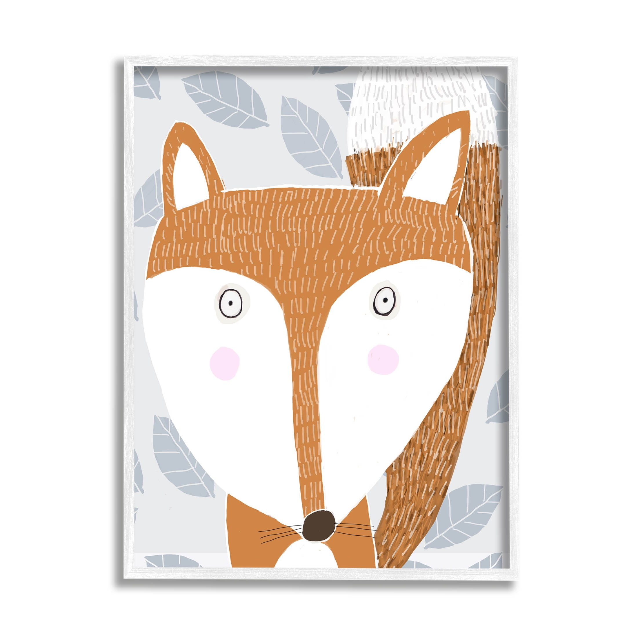 Stupell Industries Woodland Fox Leaf Pattern Graphic Art White Framed Art Print Wall Art, Design by Carla Daly