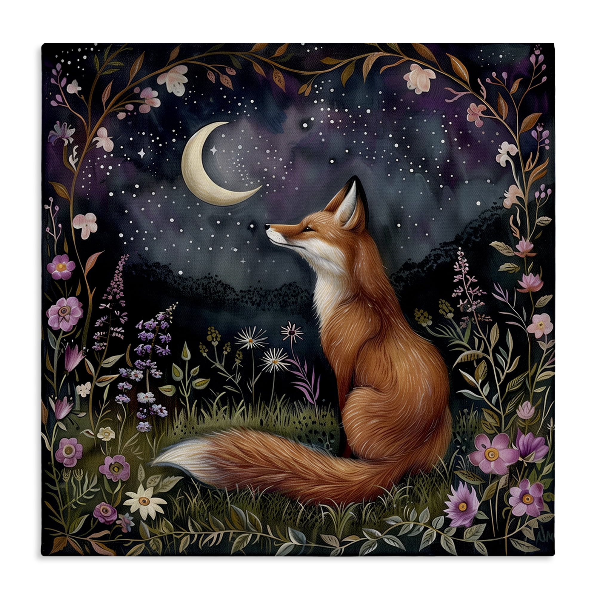 Stupell Industries Woodland Fox Night Forest Animals Painting Wrapped Canvas Art Print Wall Art, 36 x 36