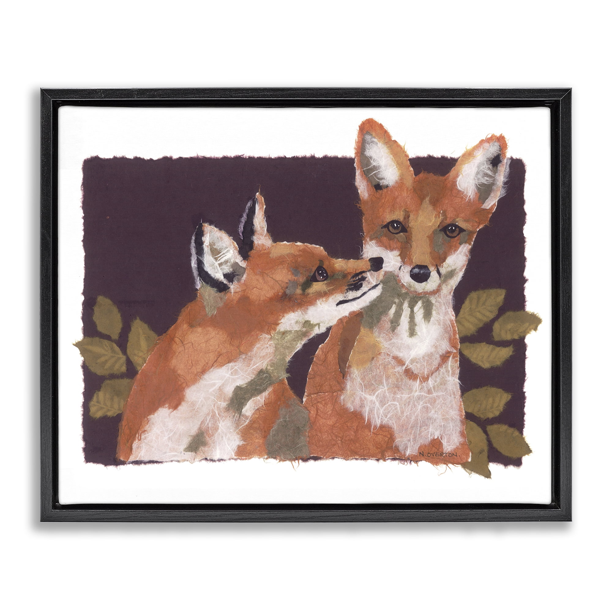 Stupell Industries Woodland Foxes & Leaves Animals & Insects Painting Black Floater Framed Canvas Art Print Wall Art, 21 x 17