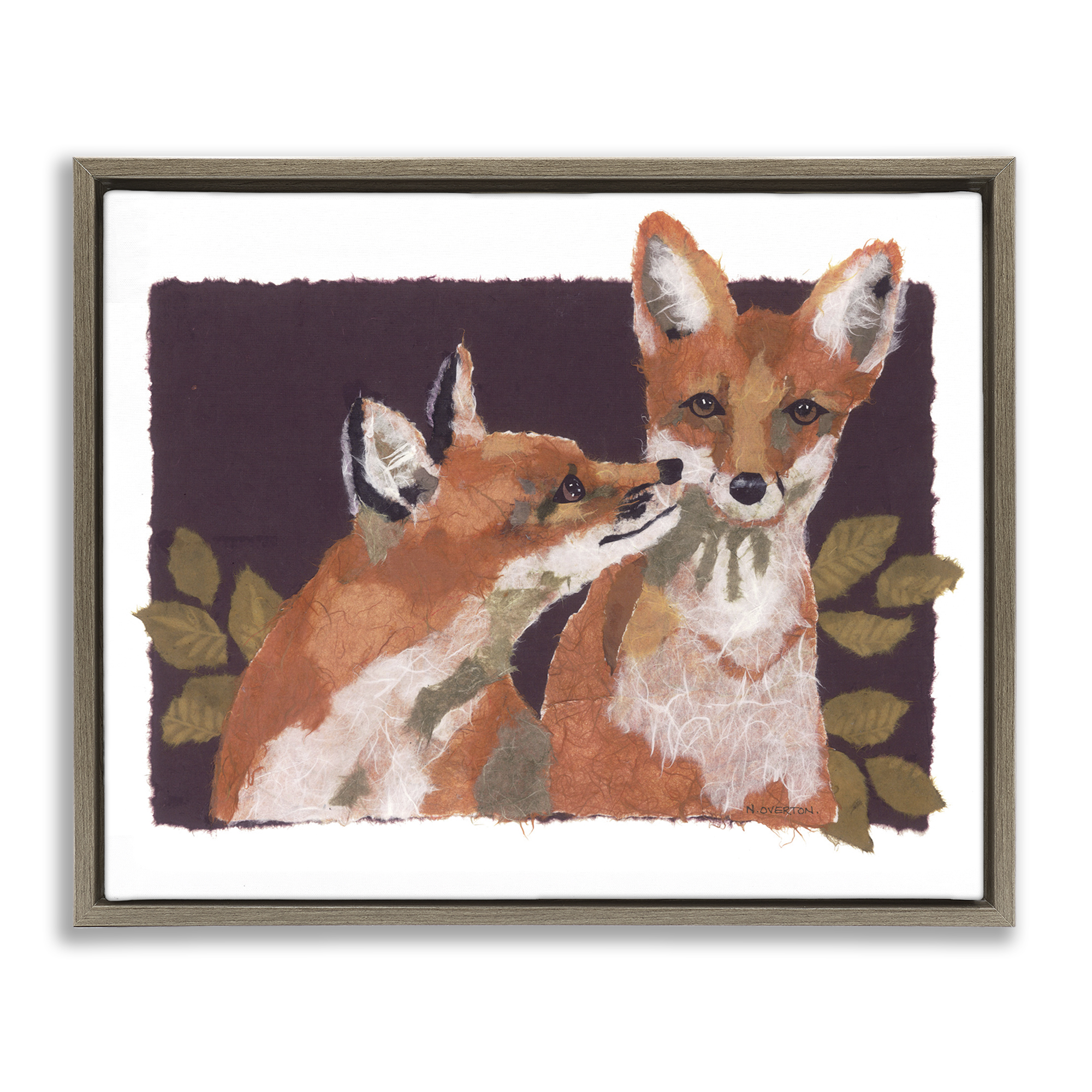 Stupell Industries Woodland Foxes & Leaves Animals & Insects Painting Brown Floater Framed Canvas Art Print Wall Art, 31 x 25