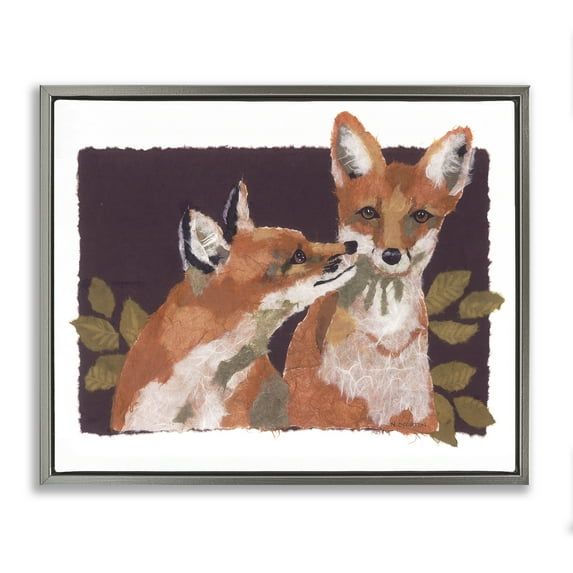 Stupell Industries Woodland Foxes & Leaves Animals & Insects Painting Gray Floater Framed Canvas Art Print Wall Art, 21 x 17