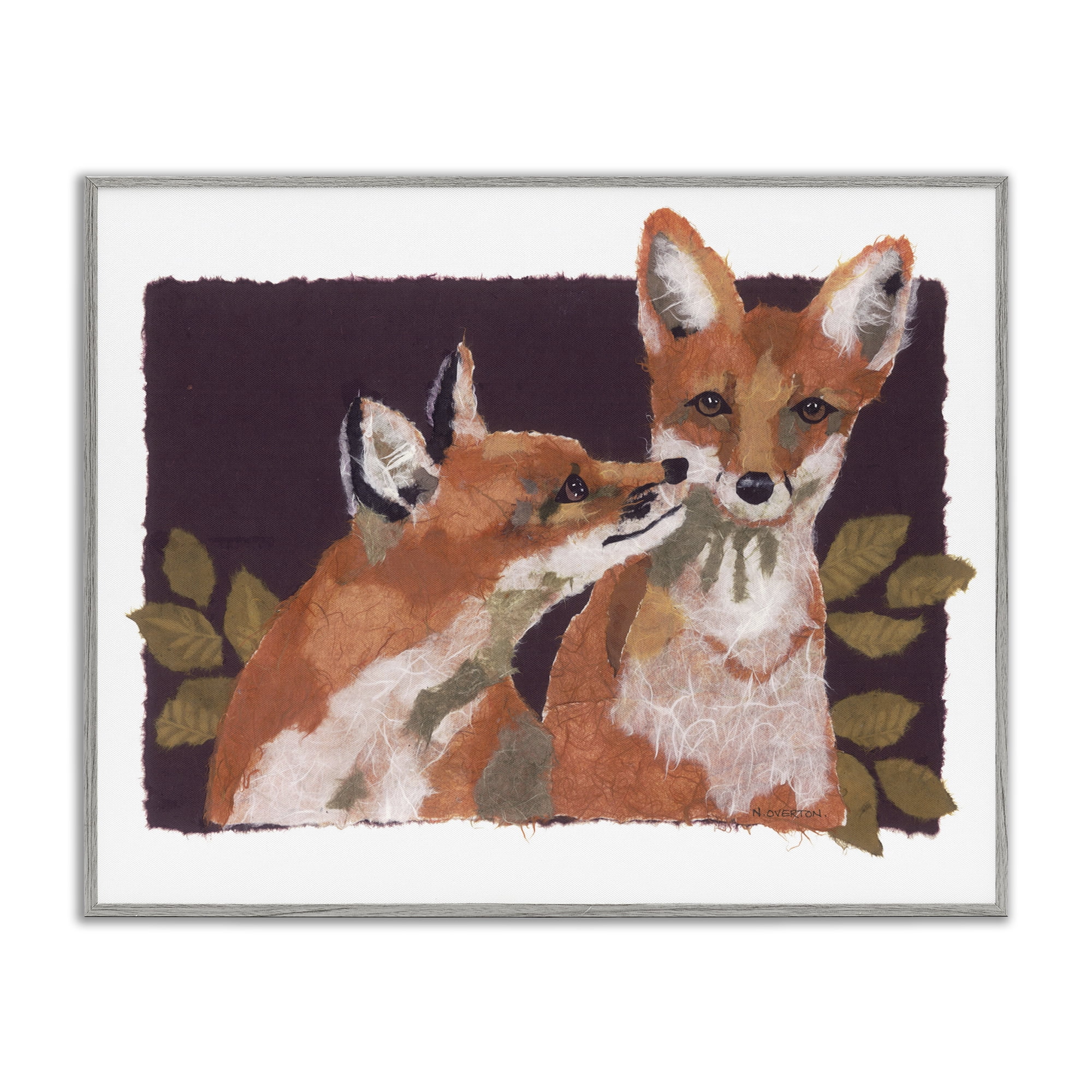 Stupell Industries Woodland Foxes & Leaves Animals & Insects Painting Gray Framed Art Print Wall Art, 14 x 11