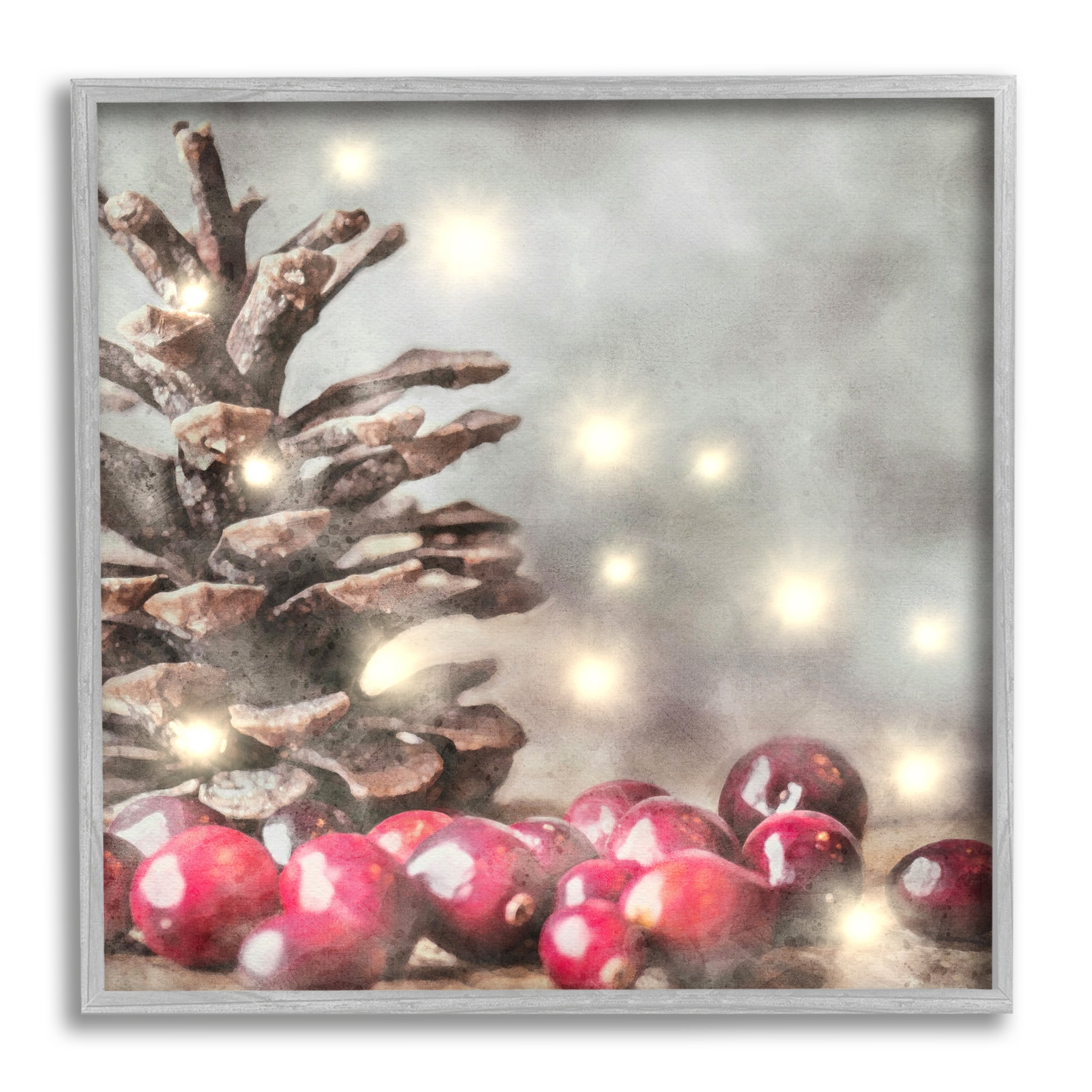 Stupell Industries Woodland Holiday Pinecone Holiday Painting Gray Framed Art Print Wall Art, 17 x 17